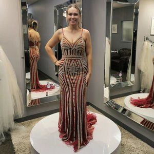 Size 12 burgundy/gold prom dress